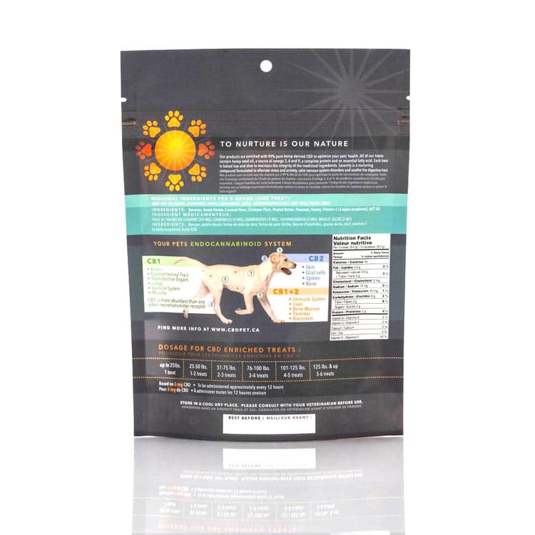 Serenity CBD Dog Treats from Creating Brighter Days - back of bag