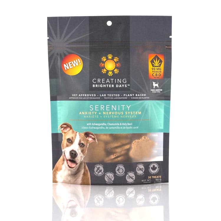 Serenity CBD Dog Treats from Creating Brighter Days - front of bag