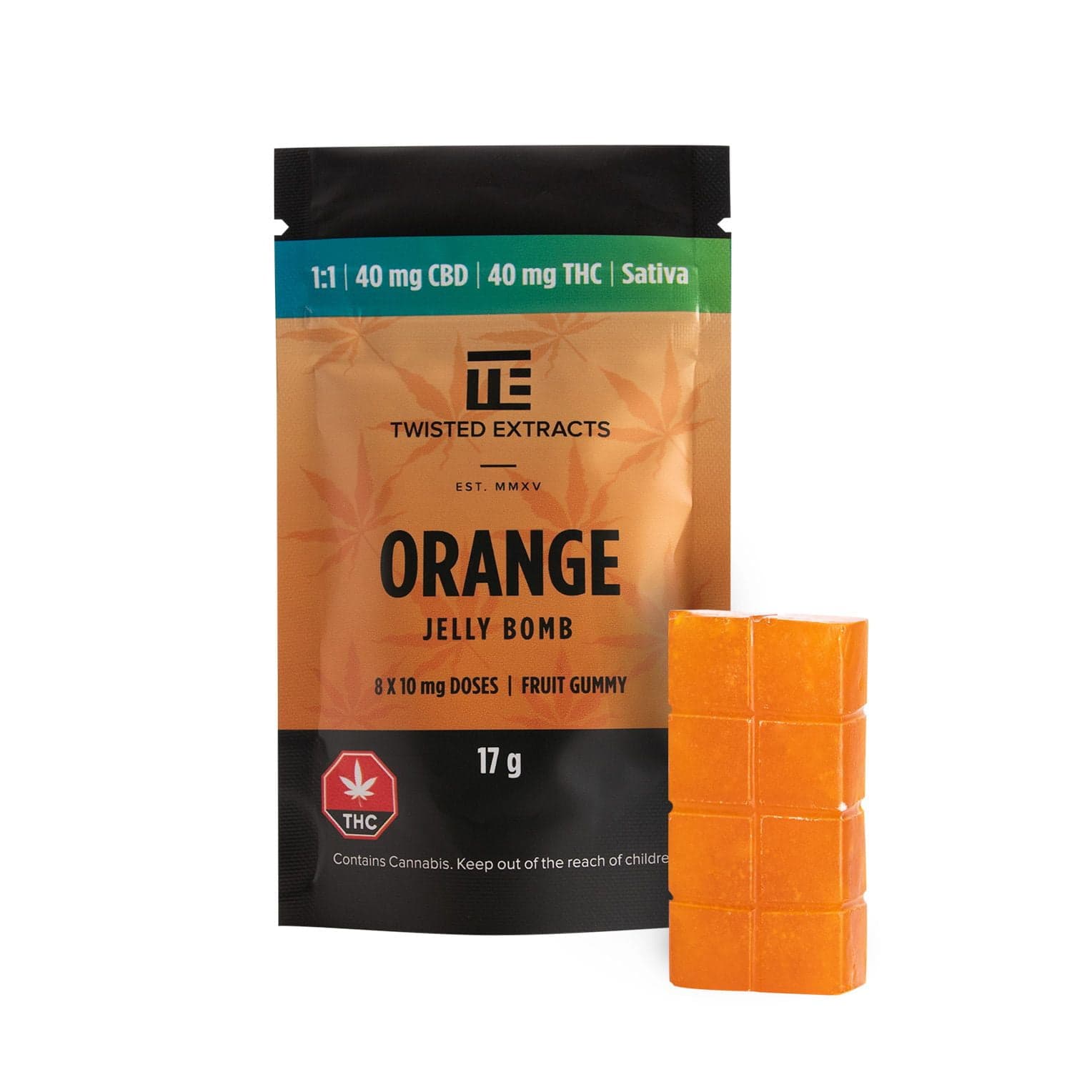 Twisted Extracts CBD/THC Jelly Bomb — Orange flavour bottle