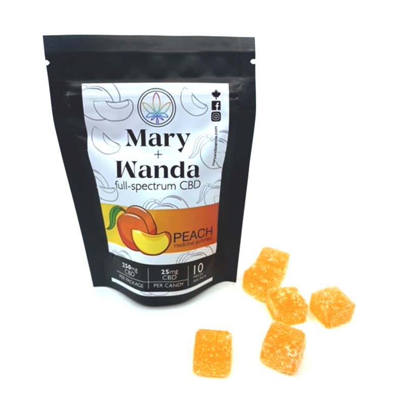 Mary and Wanda Full Spectrum CBD Gummies in peach flavour, 250mg CBD