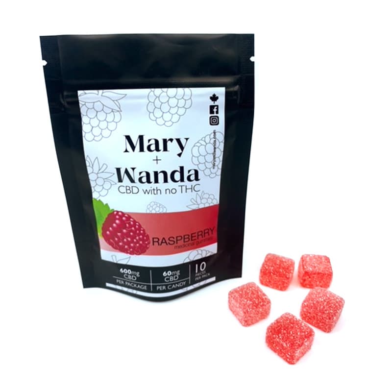 THC-free CBD Gummies in raspberry flavour by Mary and Wanda, 600mg CBD