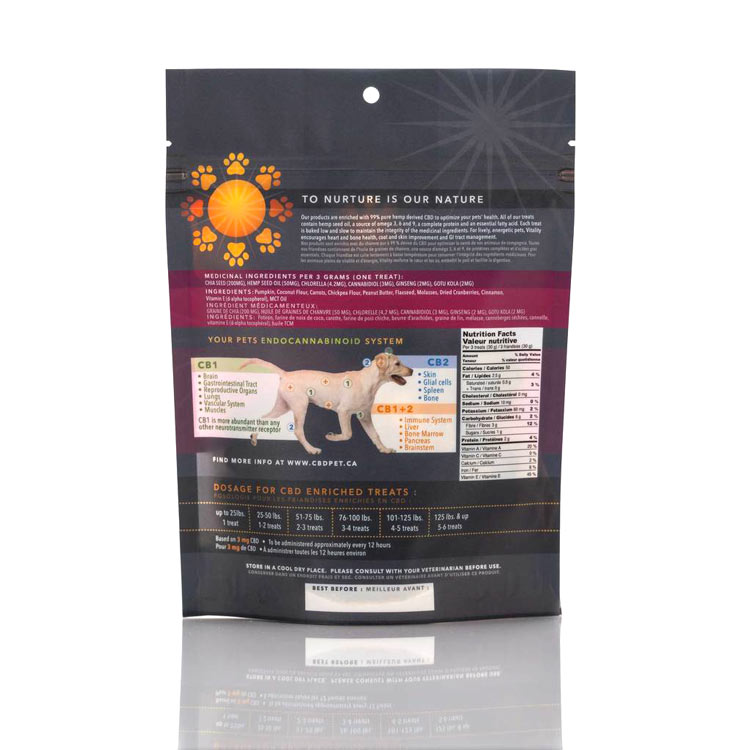 Vitality CBD Dog Treats from Creating Brighter Days - back of bag