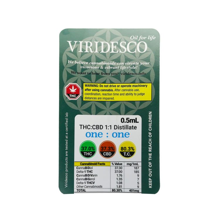 CBD and THC Vape cartridge from Viridesco