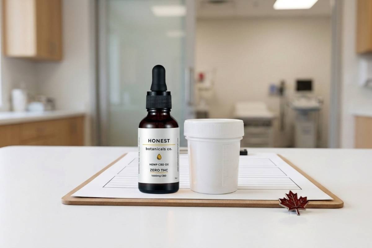 Certificate of Analysis document in a laboratory with microscope and CBD oil vials