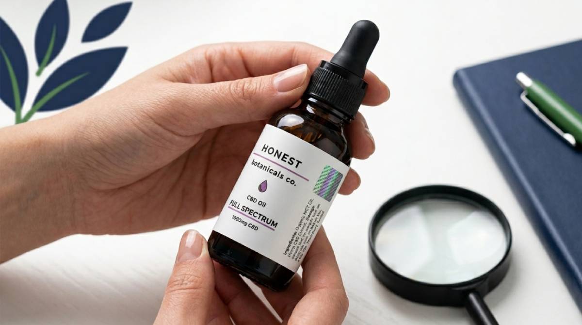 How to read CBD labels - close-up of CBD product label showing potency and COA information