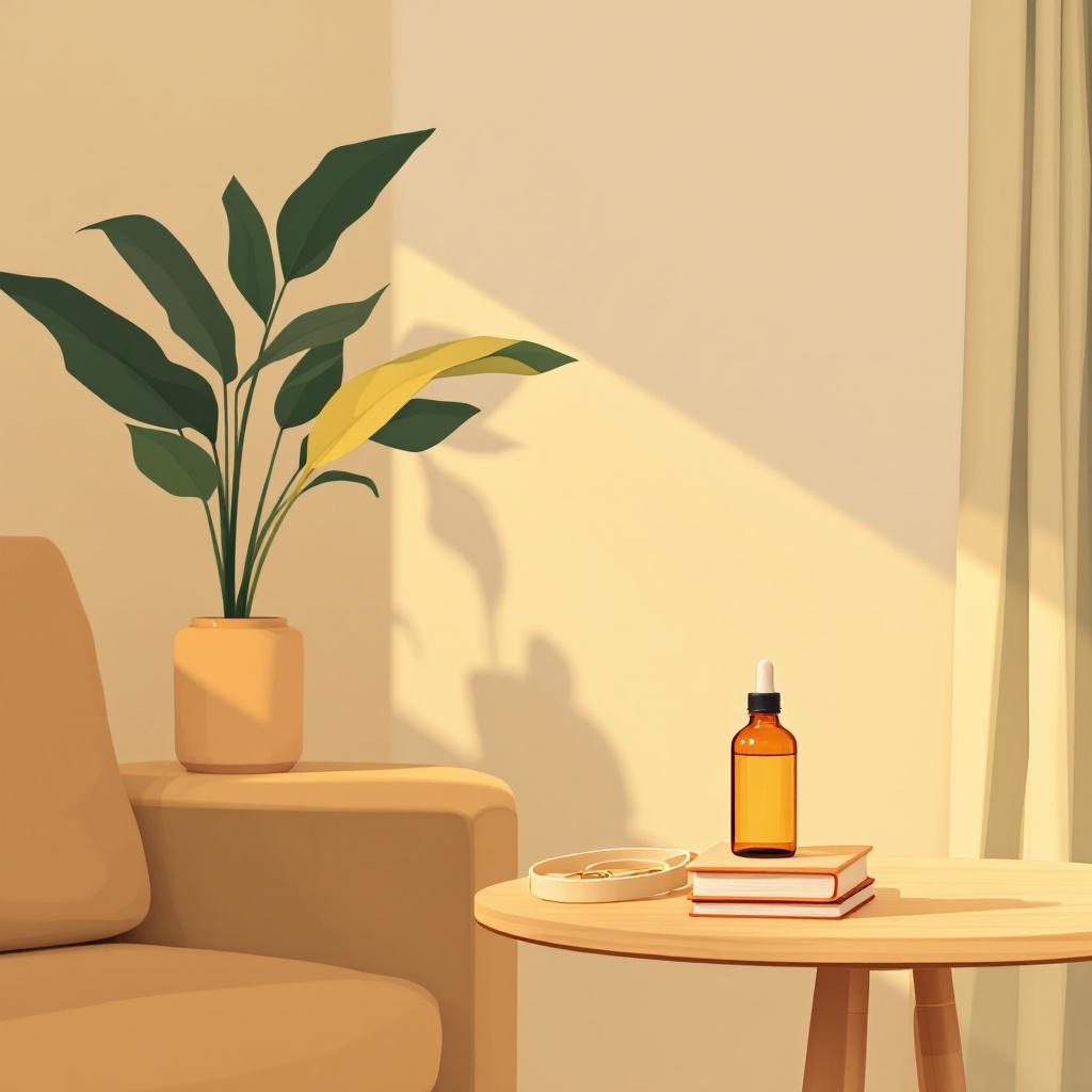 CBD tincture with dog accessories in a cozy living room