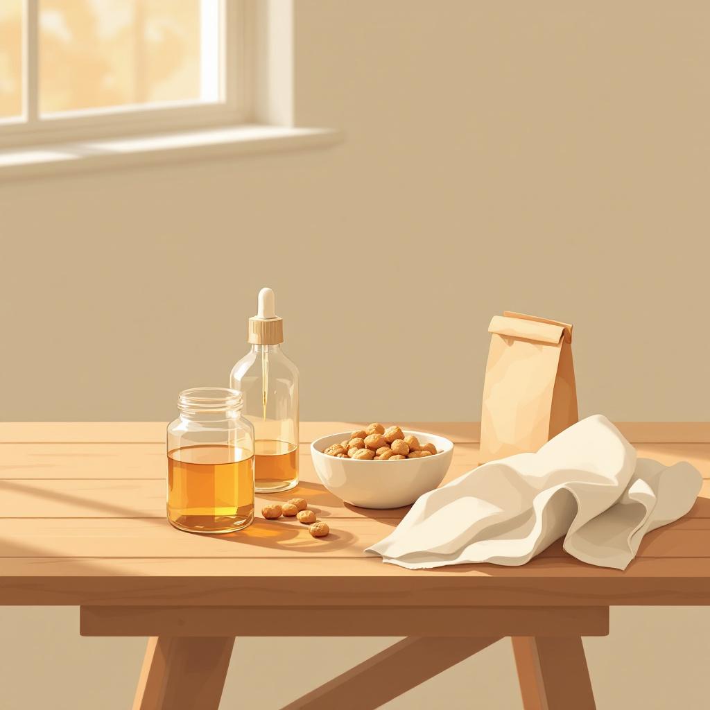 CBD wellness products on a kitchen table in morning light